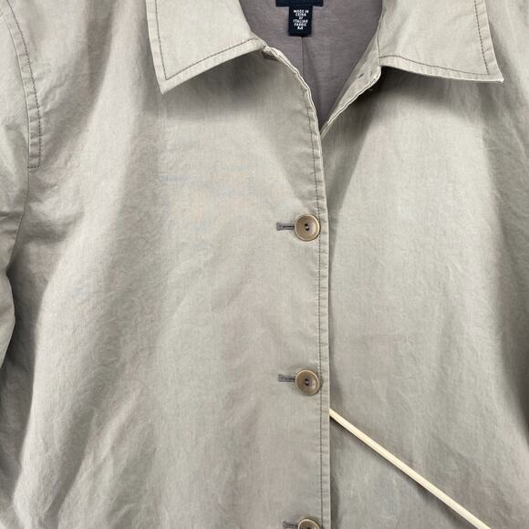 EILEEN FISHER Jacket M Twill Cotton Trench Coat Duster Button Front Gray - Picture 12 of 16